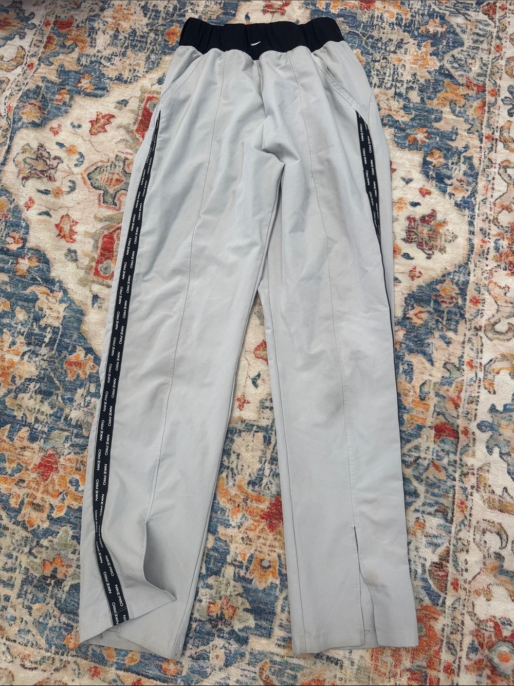 Nike Light Gray Joggers with Black Elastic Waistband and Side Tape